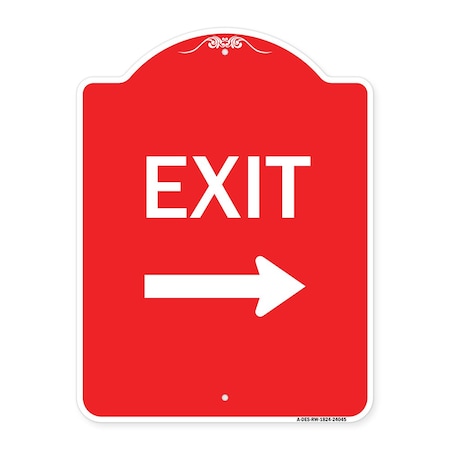 Designer Series Sign Exit With Right Arrow 3, Red & White Aluminum Architectural Sign